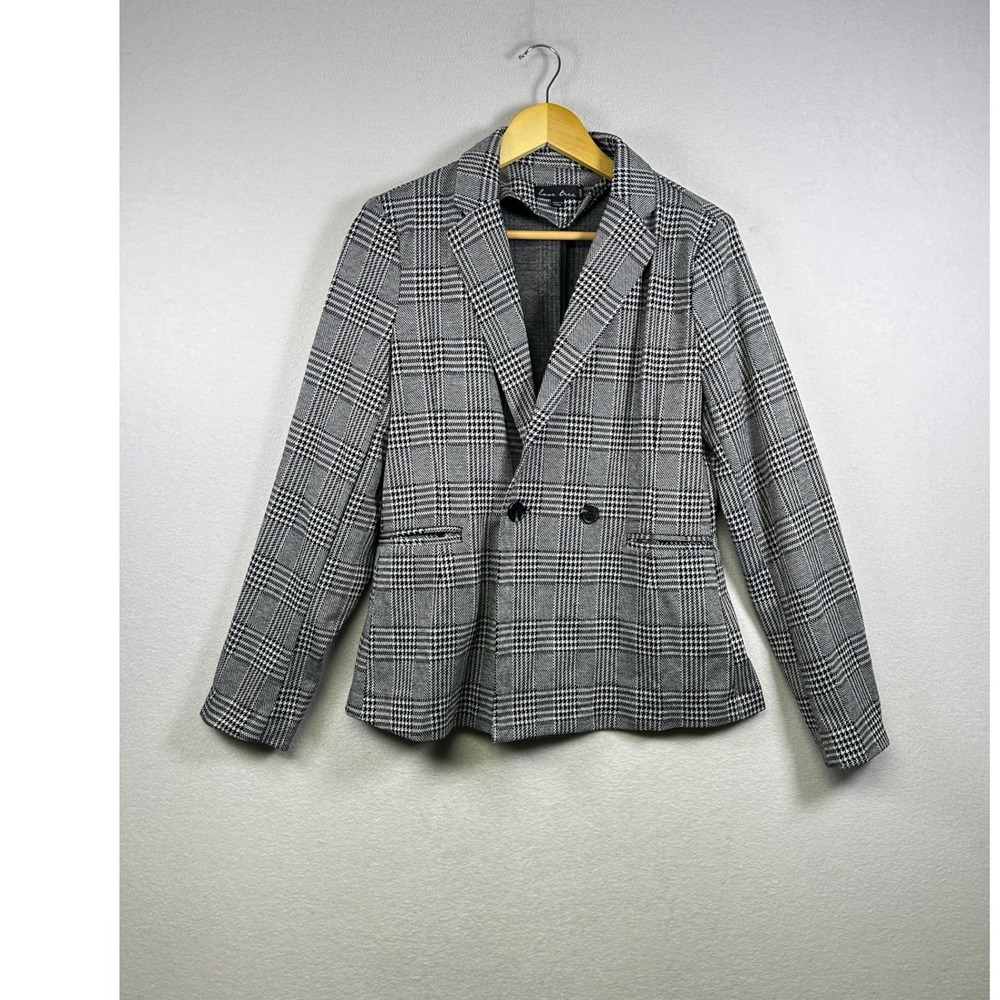 Love Tree Glen Plaid Blazer Large L Grey Black Double Breasted Professional